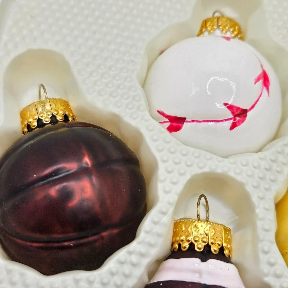 Vintage Glass Sports Ball Christmas Ornaments Set of 6 Football Soccer Golf